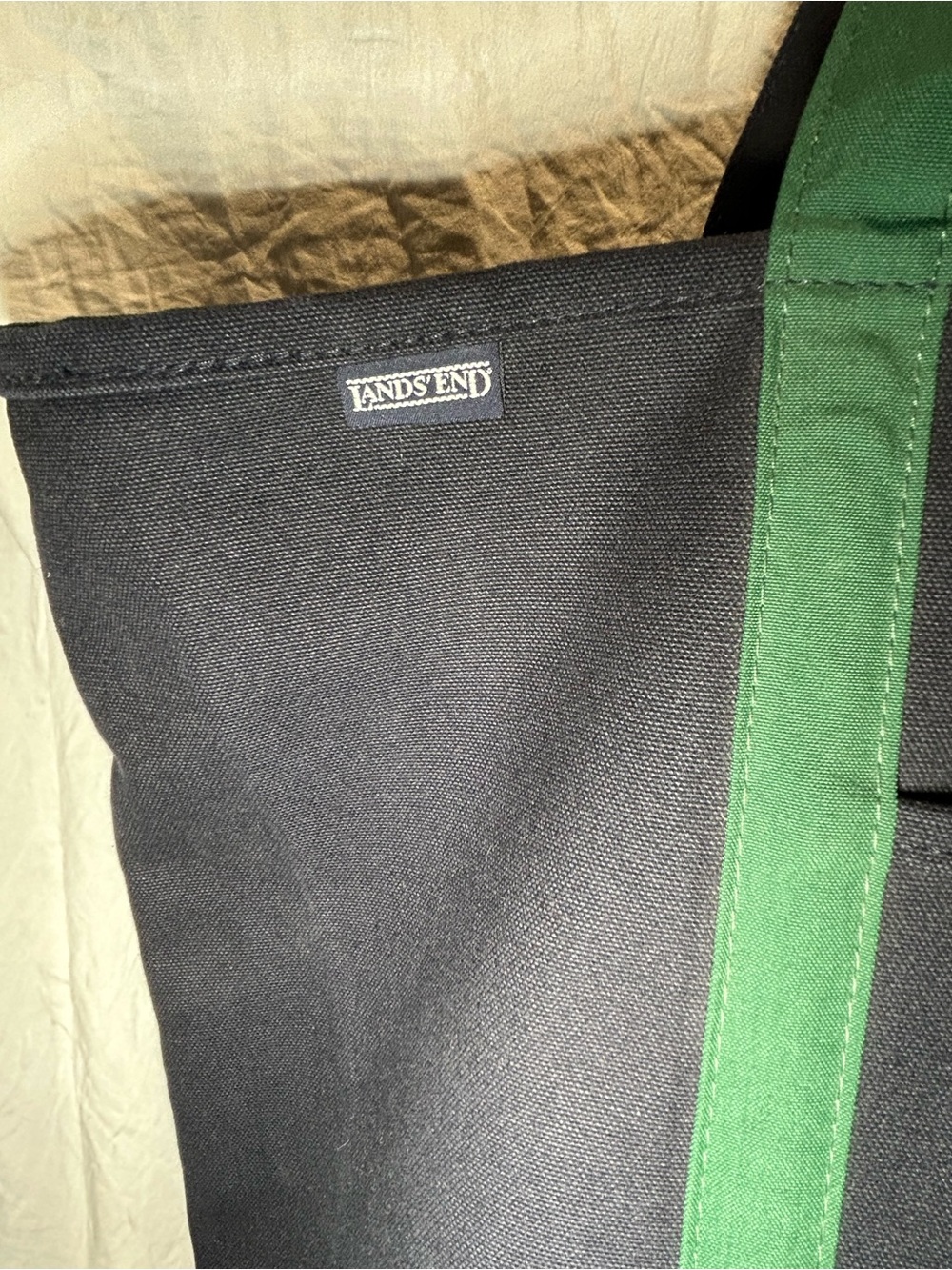 Lands' End Canvas Pocket Tote Bag Navy Blue & Green - Monogrammed "LOA" Size XL - Picture 3 of 16